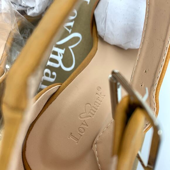 LovMark Sandal Women's Sz 8.5 Stellar Open Toe Heeled Faux Suede Ankle Strap Tan - Picture 8 of 9